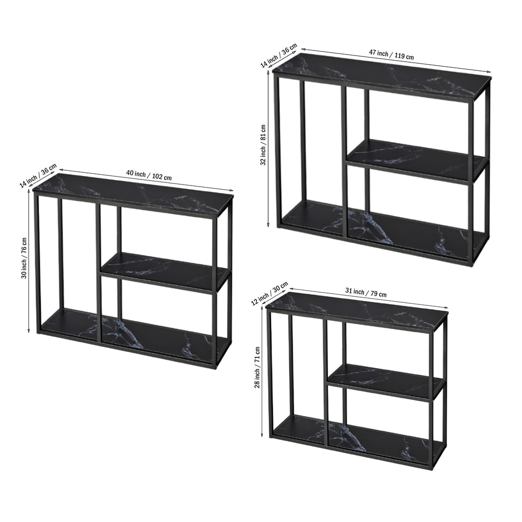The Stylish Sidekick 3-Tier Black Marble Console Table