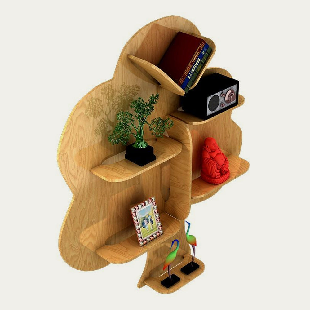 Tree Backlit Designer Wooden Wall Shelf – Light Oak Finish | Decorative Book Shelf & Night Light - Decorsmart