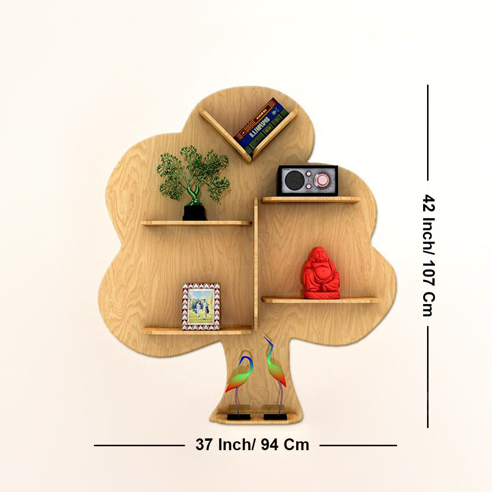 Tree Backlit Designer Wooden Wall Shelf – Light Oak Finish | Decorative Book Shelf & Night Light - Decorsmart
