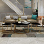 Trio Golden Nesting Tables with Black Marble Finish Set of 3