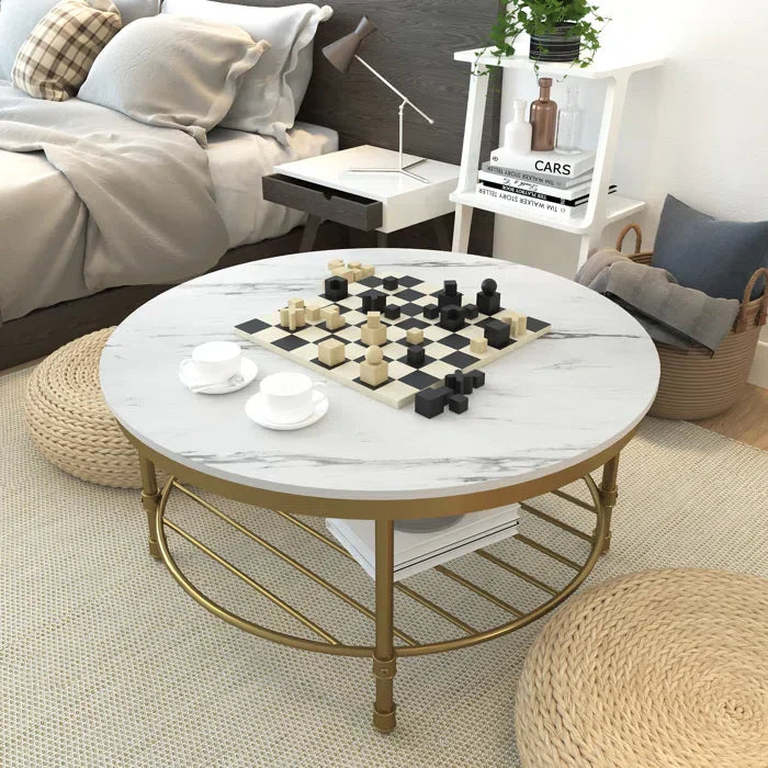 Two Tier Round Coffee Table with White Marble