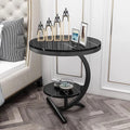 Two-Tier Stylish Round Contemporary Black Marble Side Table