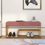 Upholstered Pink Velvet Luxurious Golden Shoe Rack Bench Organizer