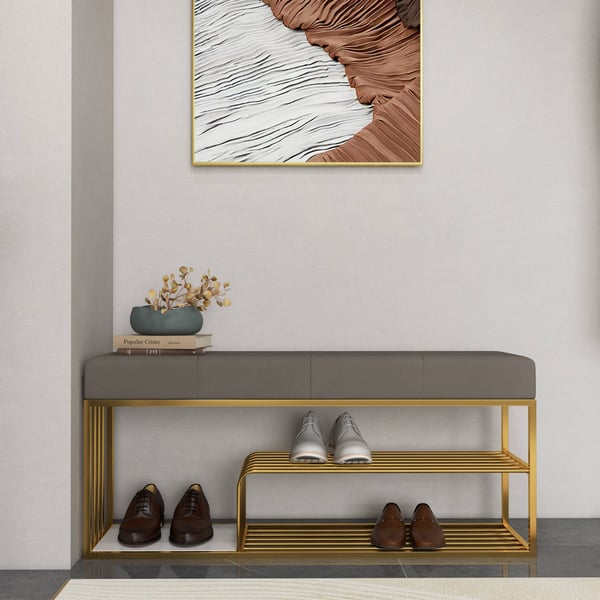 Velvet Upholstered Luxurious Golden Shoe Rack Bench Organizer