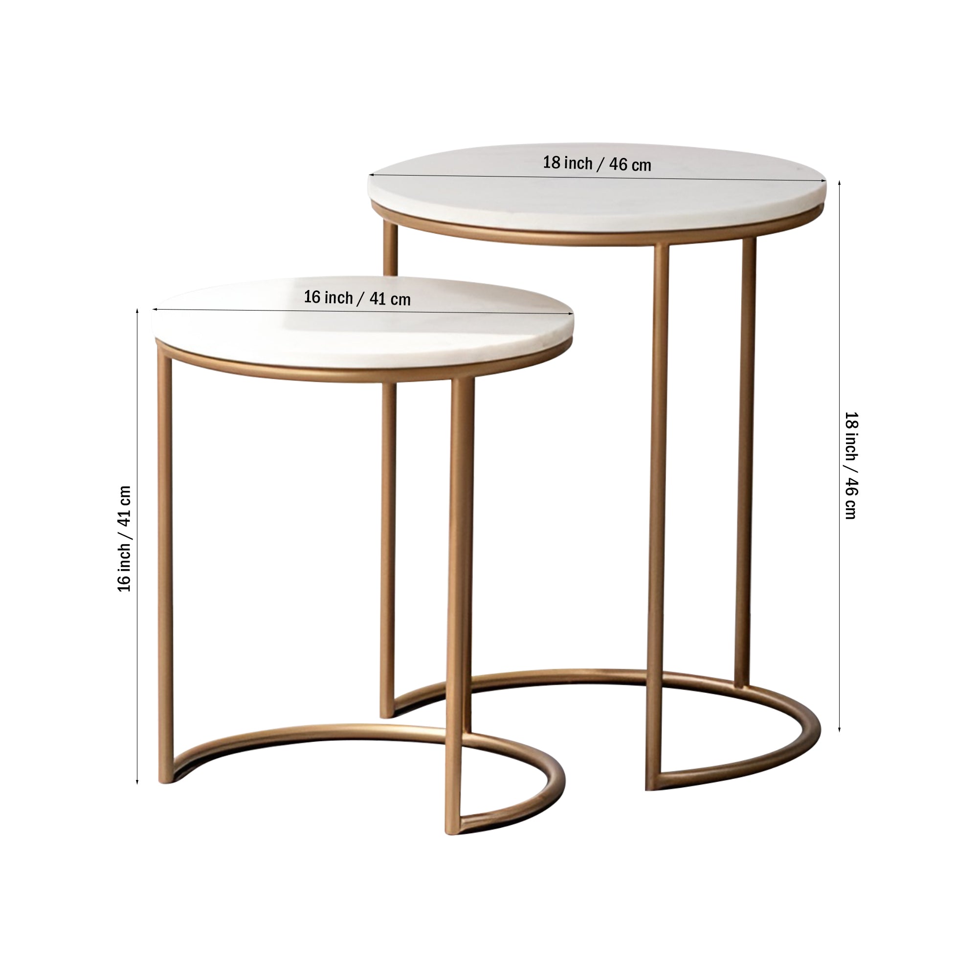 White Marble Top Iron Stand Coffee Table Set of 2