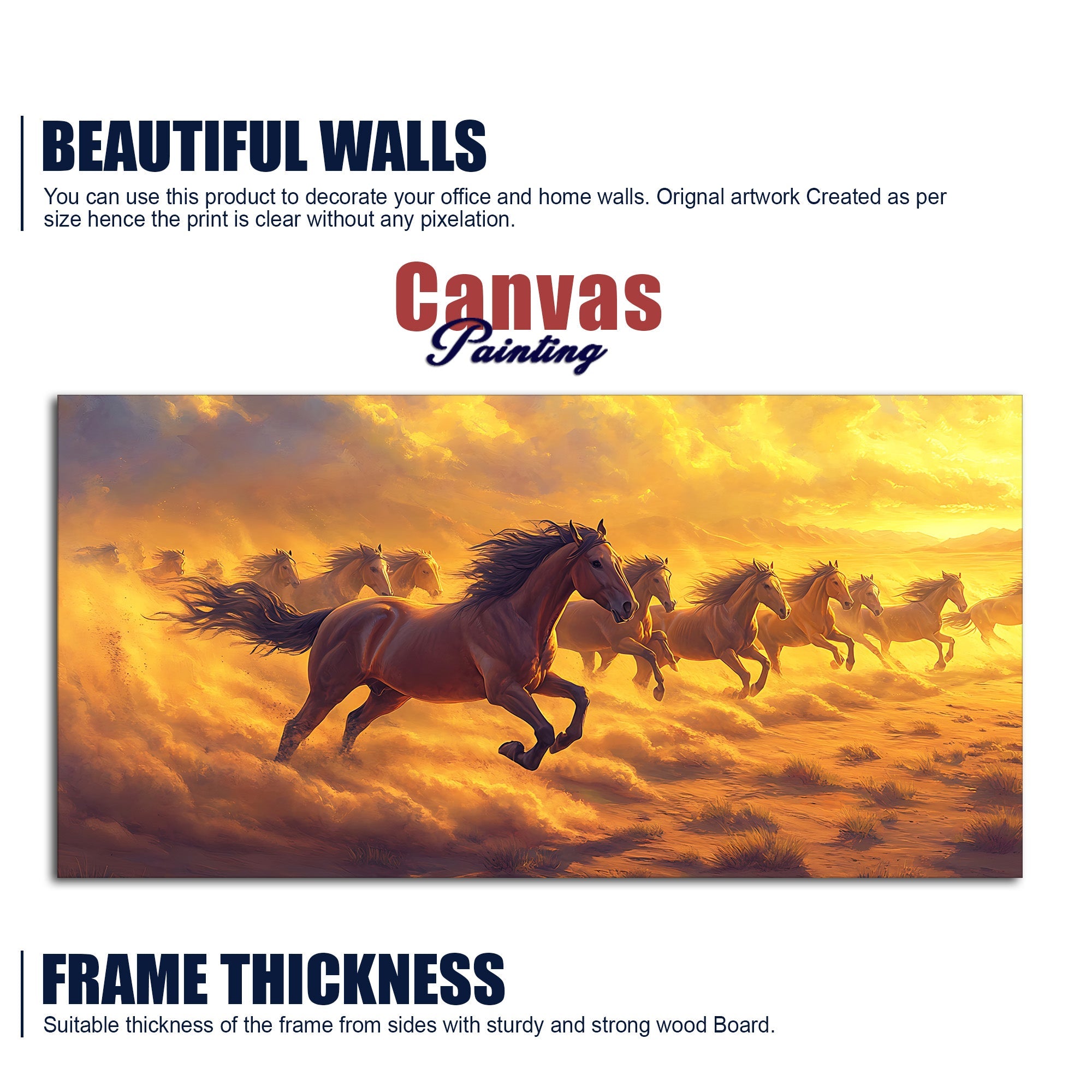 Wild Horses Running at Sunset Wooden Canvas Wall Painting