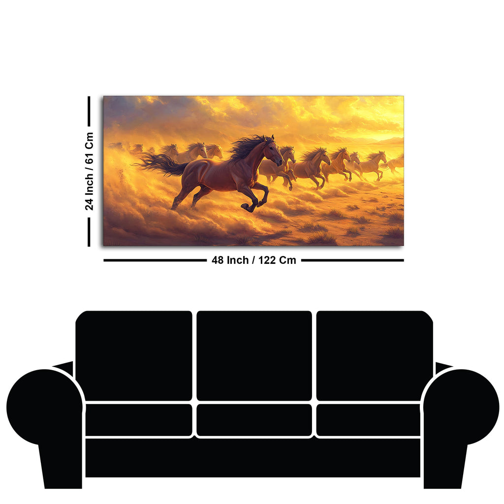Wild Horses Running at Sunset Wooden Canvas Wall Painting