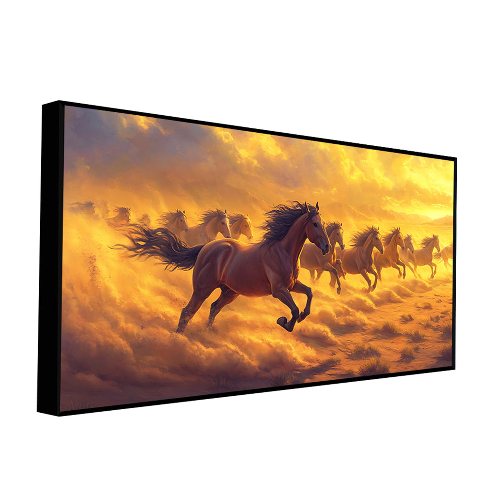 Wild Horses Running at Sunset Wooden Canvas Wall Painting