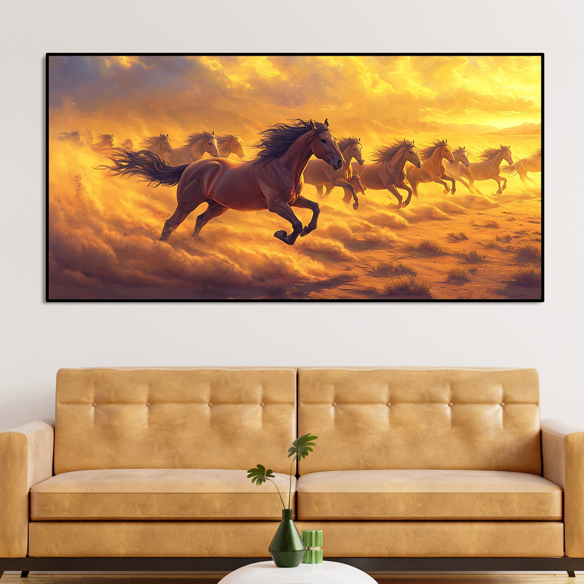 Wild Horses Running at Sunset Wooden Canvas Wall Painting