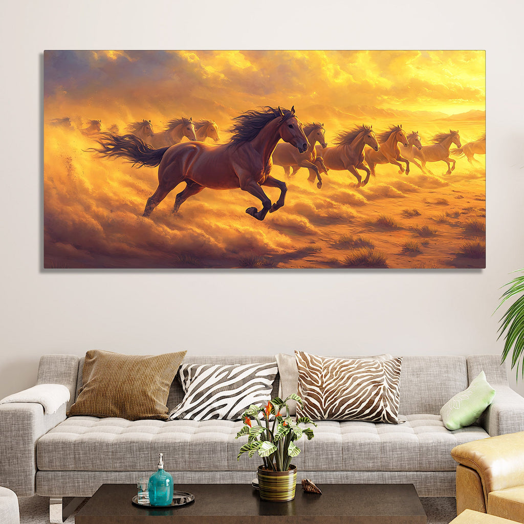 Wild Horses Running at Sunset Wooden Canvas Wall Painting