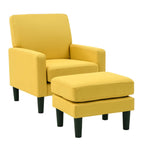 Yellow Standard Classic Velvet Chair with Ottoman