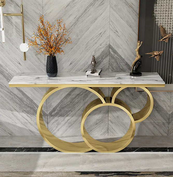 Luxury Marble Console Table with Gold Circle Base