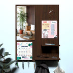 Beautiful "7 In One" Wooden Wall Organiser with Mirror, Key Holder, Coat Hangers, Pin Board, Clock, Calendar