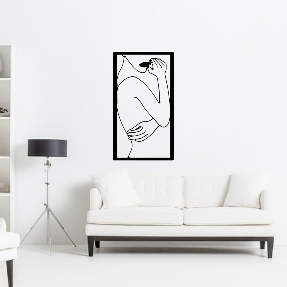 Beautiful Girl Line Art Frame Metal Wall Art Decor