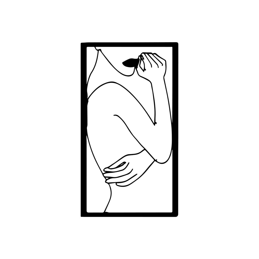 Beautiful Girl Line Art Frame Metal Wall Art Decor