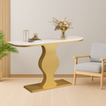 Elegant Curvy Gold Console Table with Sleek White Marble Top
