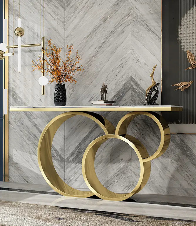 Luxury Marble Console Table with Gold Circle Base