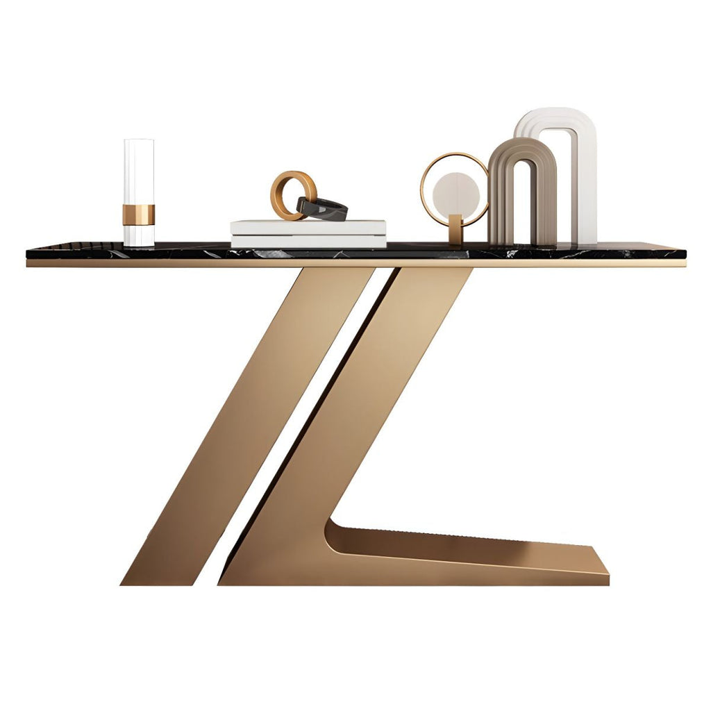 Narrow Foyer Marble Console Table with Angled Gold Stand