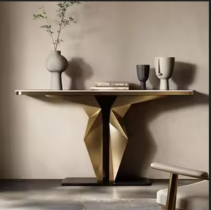 Luxury Marble Foyer Console Table with Origami Gold Base