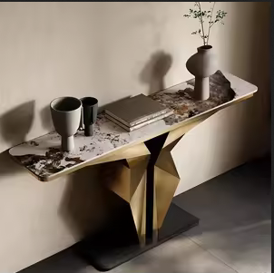 Luxury Marble Foyer Console Table with Origami Gold Base