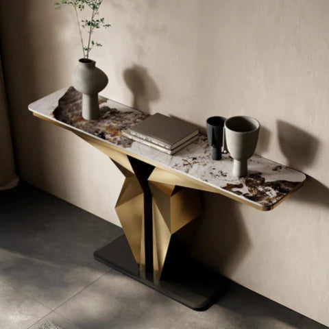 Luxury Marble Foyer Console Table with Origami Gold Base
