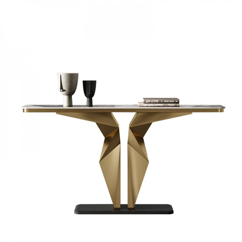 Luxury Marble Foyer Console Table with Origami Gold Base