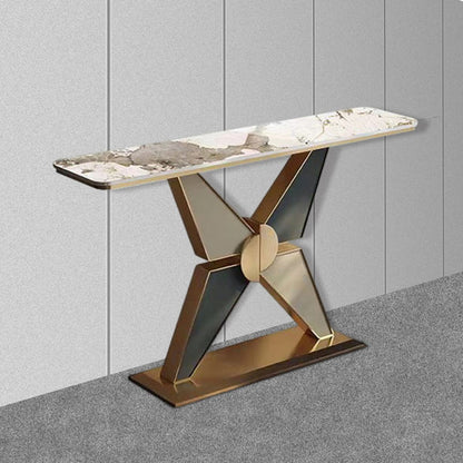 Long Hall Marble Console with Gold X Legs