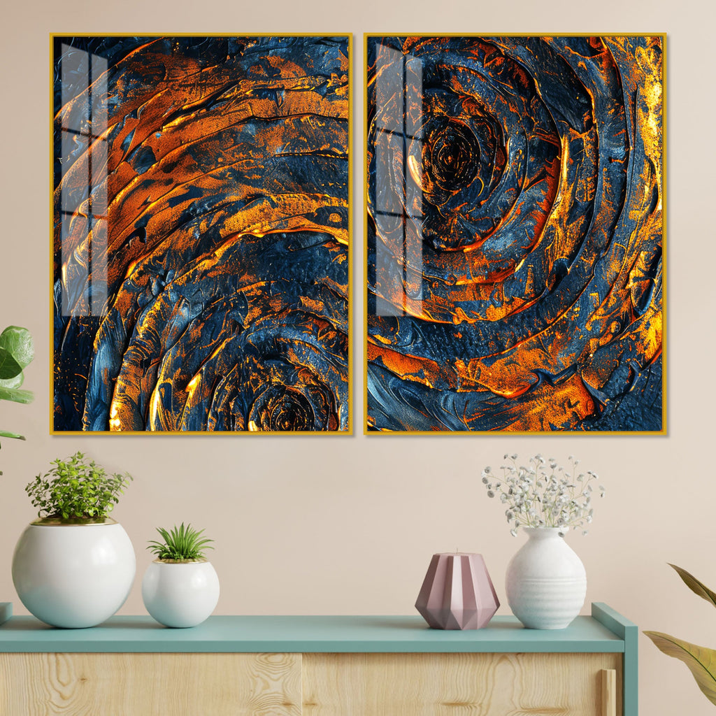 Abstract Background Geometric Art Pattern Acrylic Floating Wall Painting Set Of 2