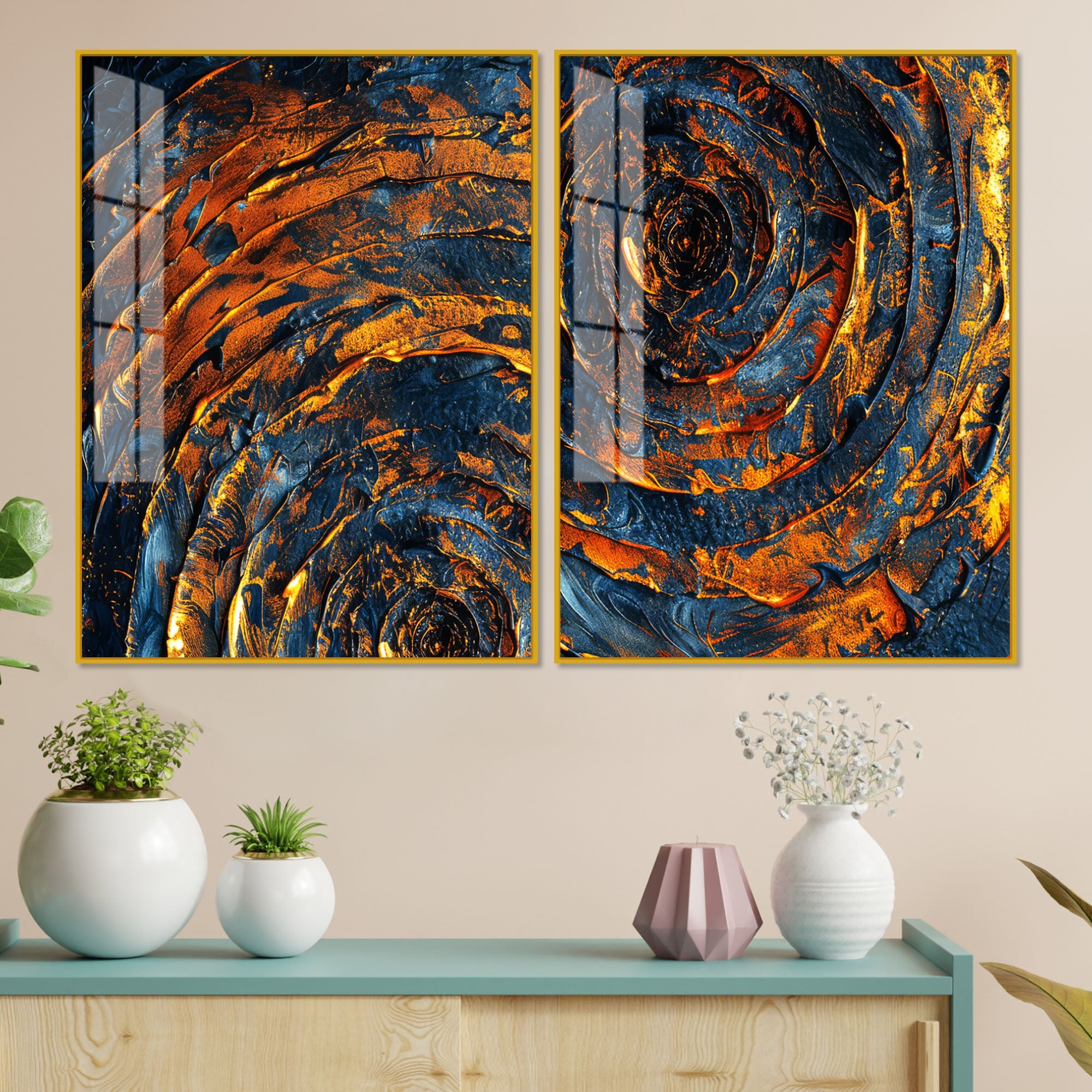 Abstract Background Geometric Art Pattern Acrylic Floating Wall Painting Set Of 2