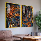 Abstract Background Geometric Art Pattern Acrylic Floating Wall Painting Set Of 2