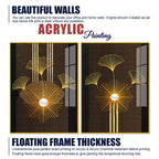Abstract Golden Ginkgo Leaf Acrylic Art Floating Wall Painting Set of 2
