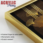 Abstract Golden Ginkgo Leaf Acrylic Art Floating Wall Painting Set of 2
