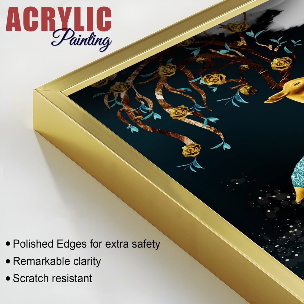 Abstract Luxury Golden Deer Acrylic Art Floating Wall Painting Set Of 2