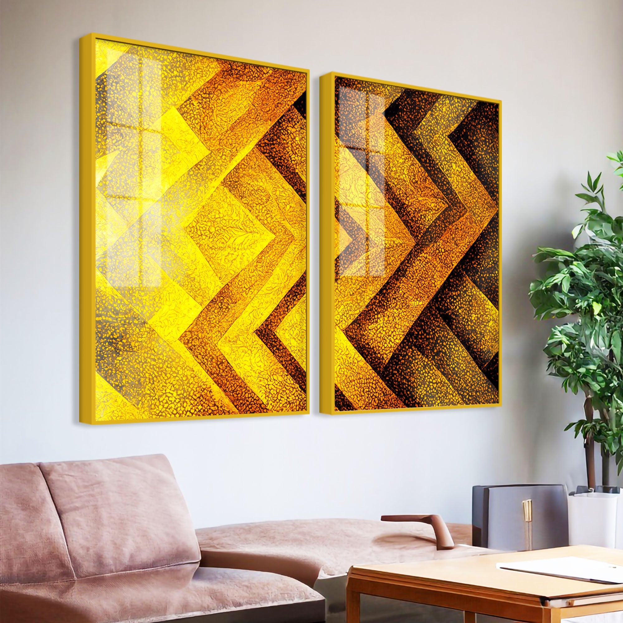 Artistic Modern Elegant Luxury Design Acrylic Art Floating Wall Painting Set of 2