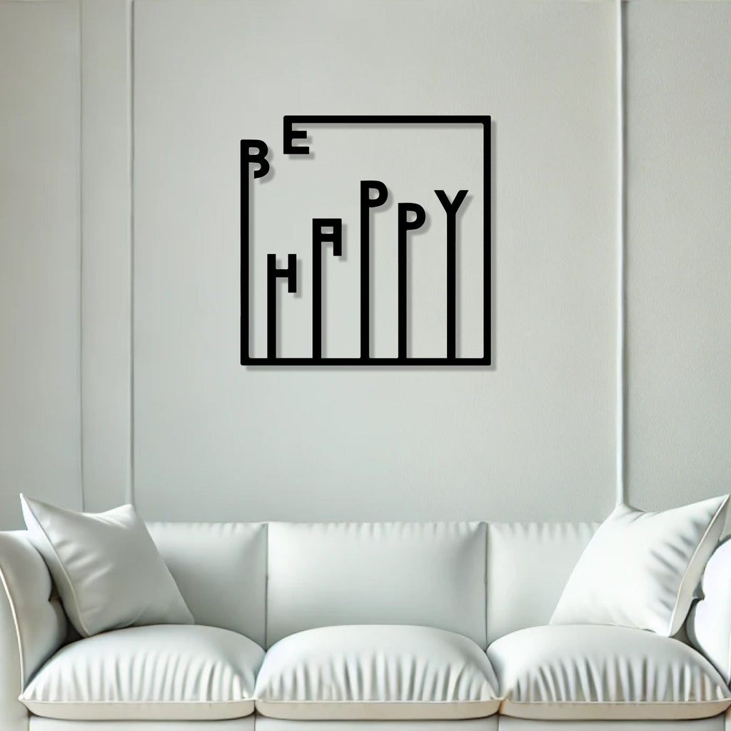 Be Happy Text Design Square Metal Artwork Wall Decor