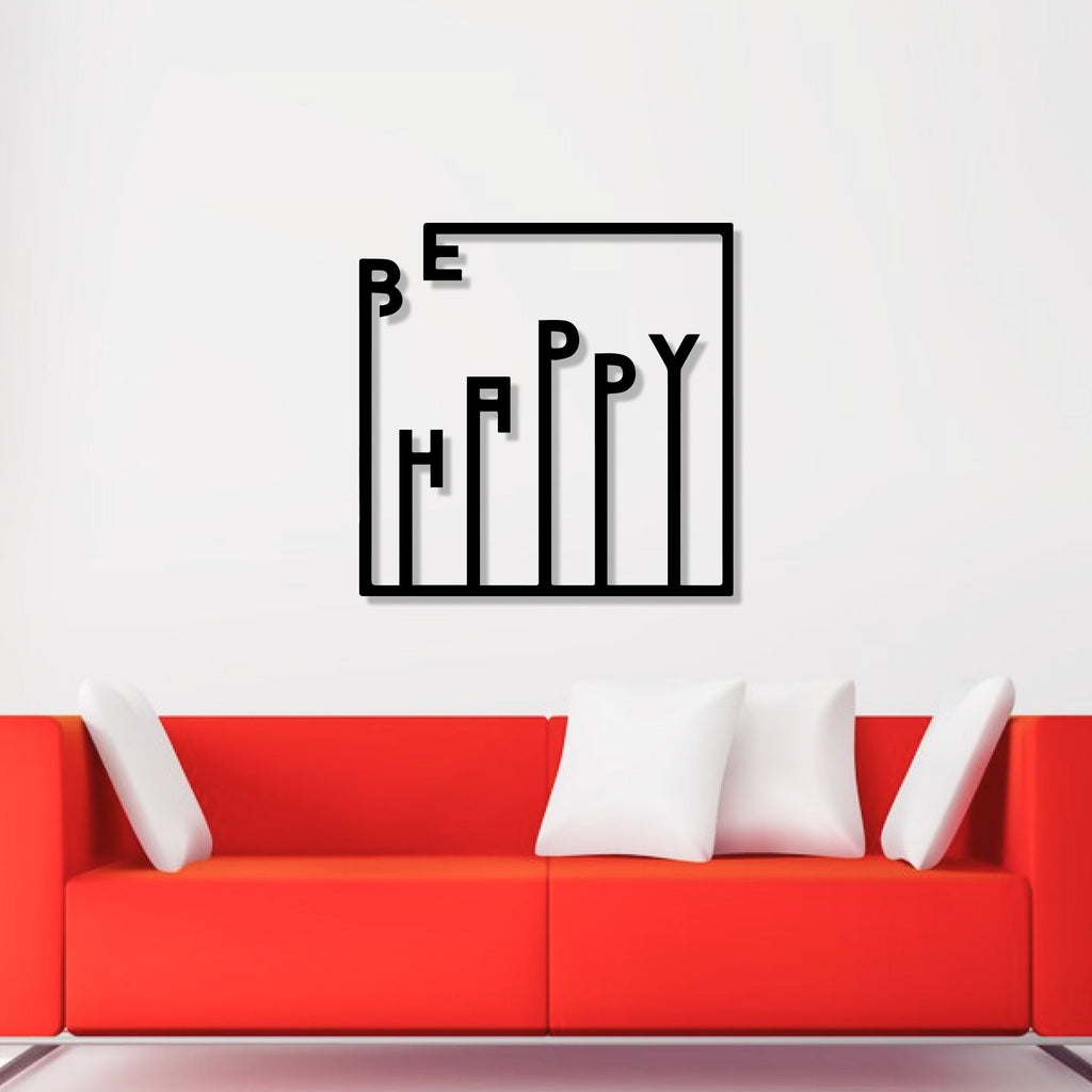 Be Happy Text Design Square Metal Artwork Wall Decor