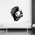 Beautiful Curly Hair Women With Wine Metal Wall Art Decor