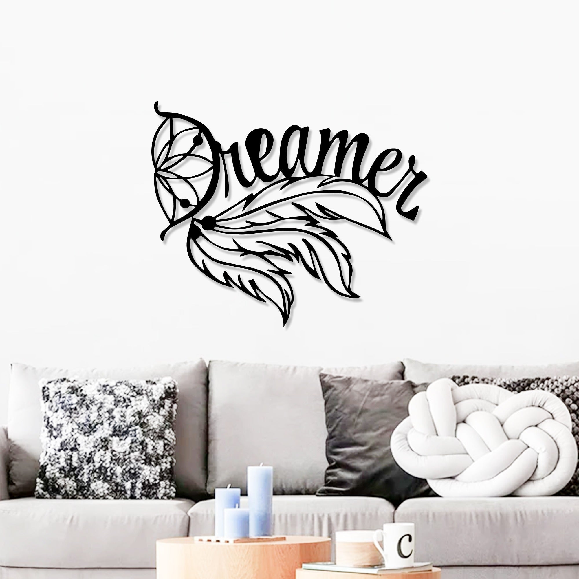 Beautiful Design Dream Text with Leaf Metal Artwork Wall Decor