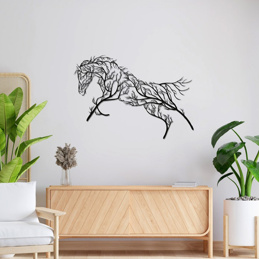 Beautiful Geometric Horse and Tree Metal Wall Art Decor