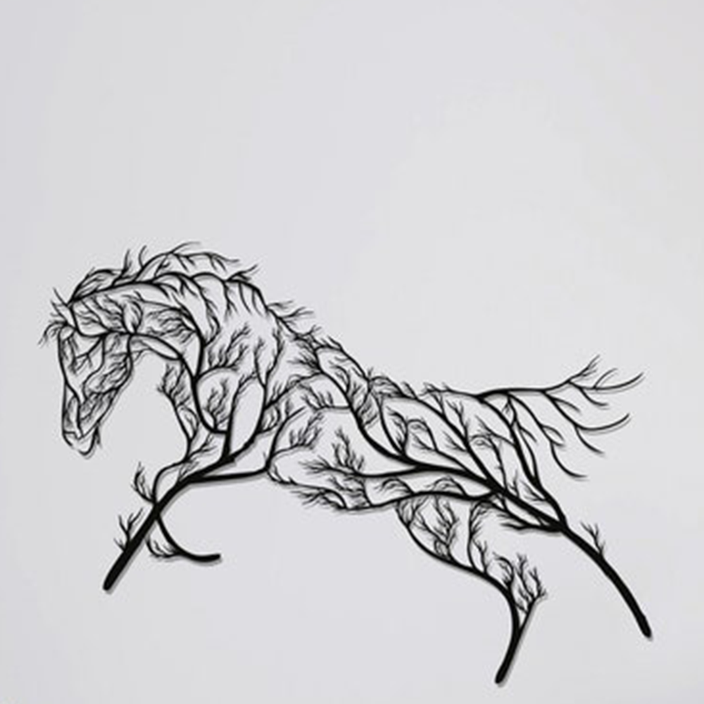 Beautiful Geometric Horse and Tree Metal Wall Art Decor