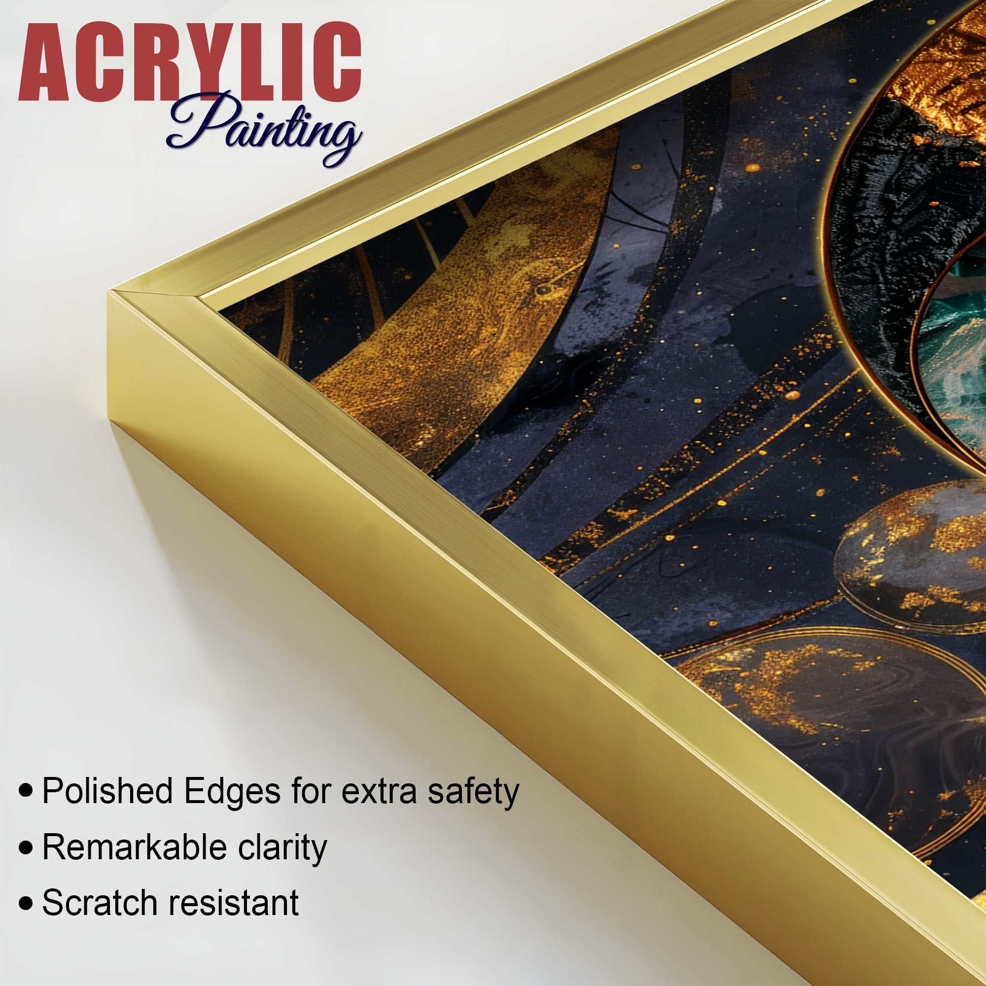 Beautiful Golden Abstract  Acrylic Art Floating Wall Painting Set of 2