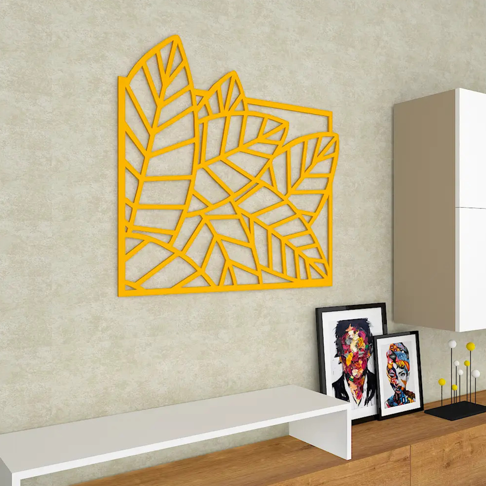 Beautiful Leaf Design in Golden Wall Metal Art Decor