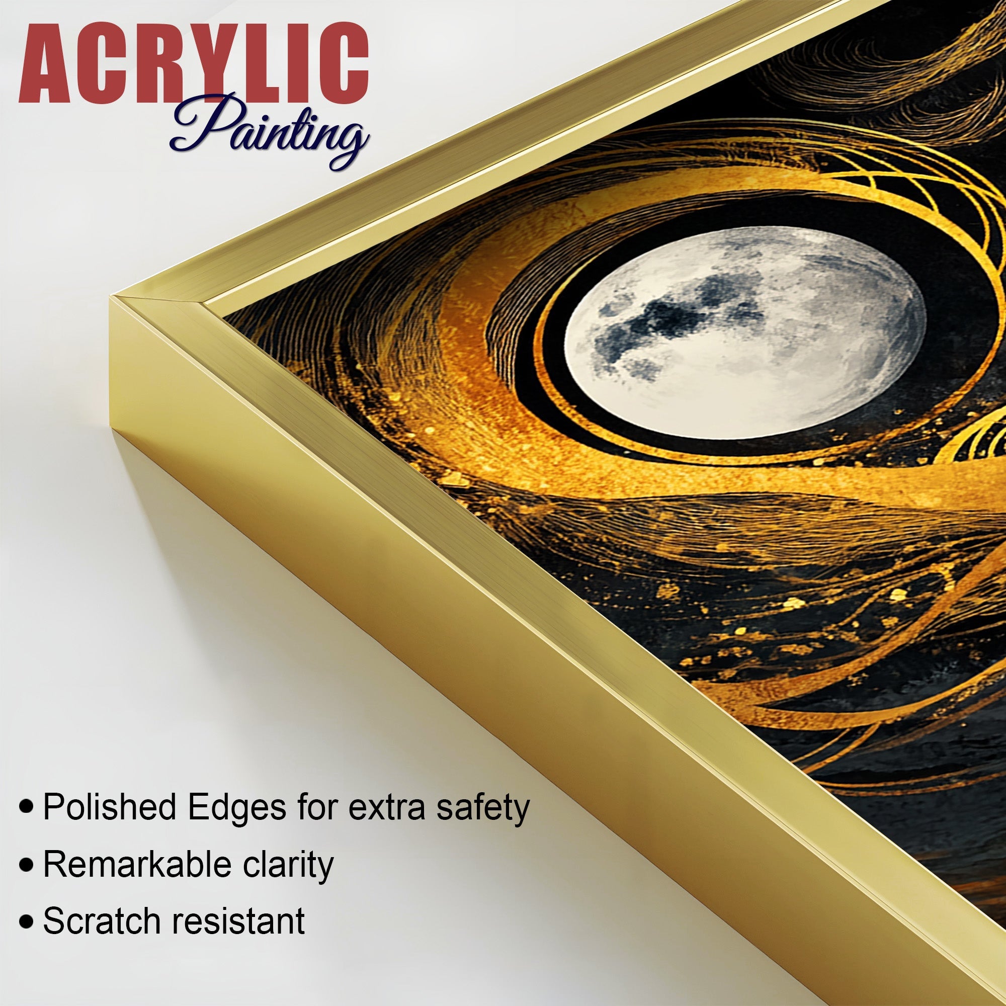 Beautiful Moon Textured Abstract Acrylic Art Floating Wall Painting Set of 2