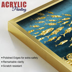 Beautiful Ocean View of Golden Fish Pattern Acrylic Floating Wall Painting Set Of 2