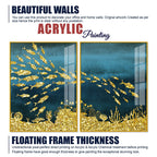 Beautiful Ocean View of Golden Fish Pattern Acrylic Floating Wall Painting Set Of 2