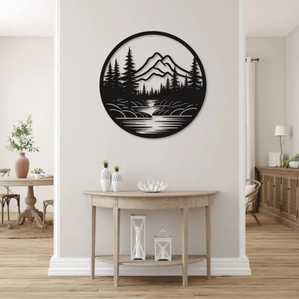 Beautiful River Mountain Scenery Metal Artwork Wall Decor