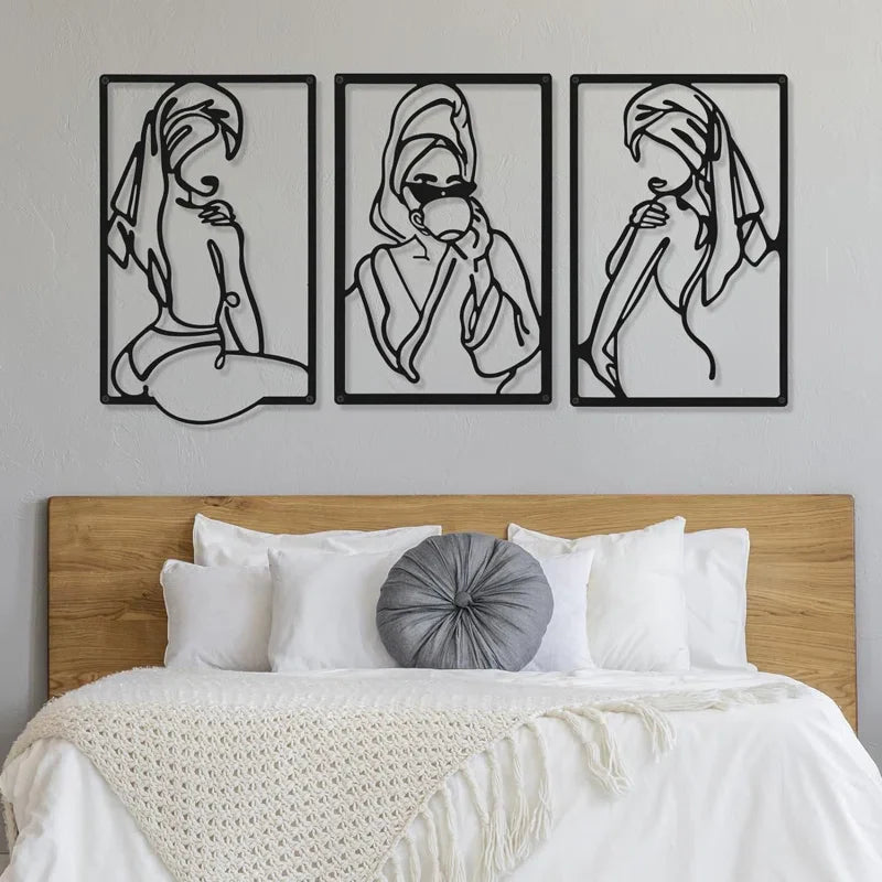 Beautiful Women Silhouette Line Metal Art Frames Wall Decor