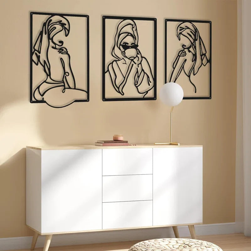 Beautiful Women Silhouette Line Metal Art Frames Wall Decor