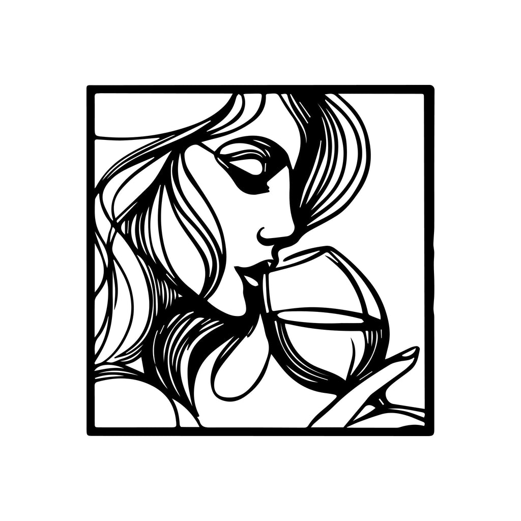 Beautiful Women With Wine Line Art Metal Art Wall Decor
