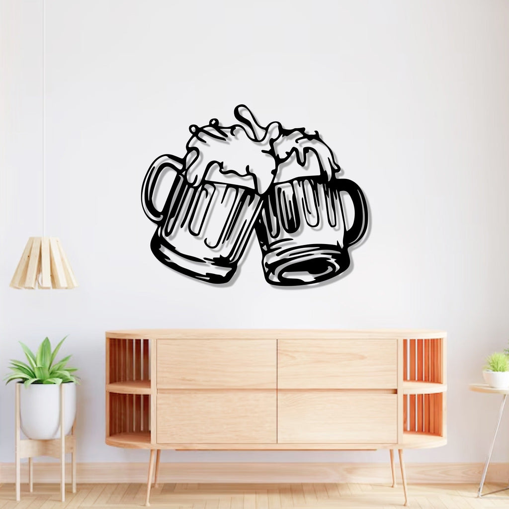 Beer Mugs Cheers Up Metal Art Bar Wall Decor